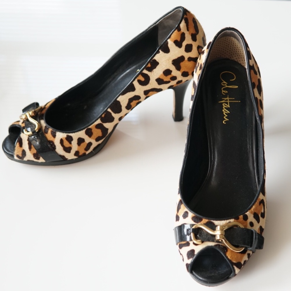 Cole Haan leopard peep toes heels size 6 Nike Air